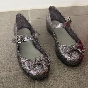Glittery Silver Kids Shoes with Bow